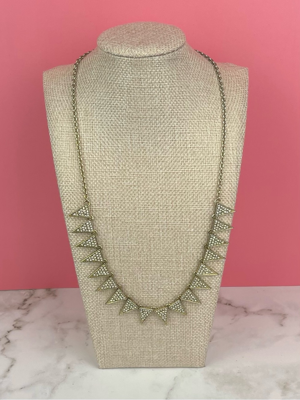 Banana Republic Gold Tone Crystal Studded Triangular Banner Statement Necklace